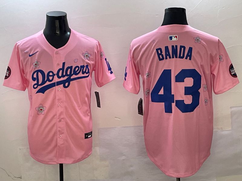 Men Los Angeles Dodgers #43 Banda Pink Sakura Edition 2025 Nike MLB Jersey style 1